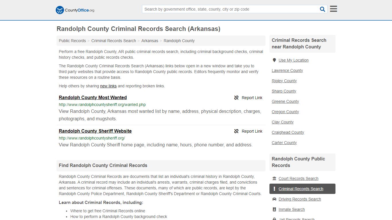 Randolph County Criminal Records Search (Arkansas) - County Office